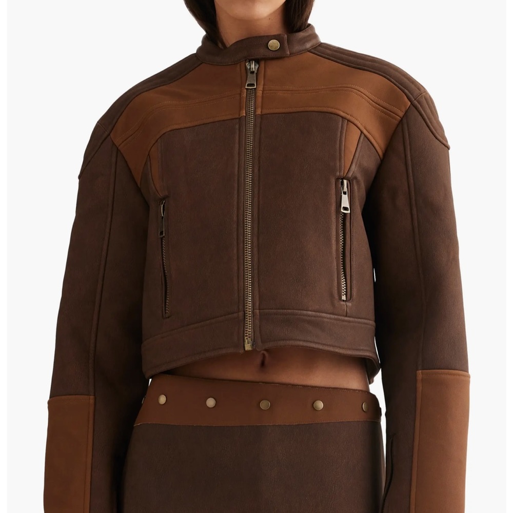 LIONESS Brown Faux Leather Biker Jacket - BRAND NEW